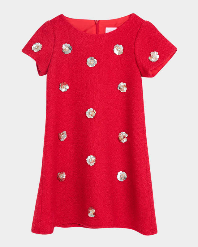 Girl's Emily Sequined Tweed Mini Shift Dress, Size 7-16